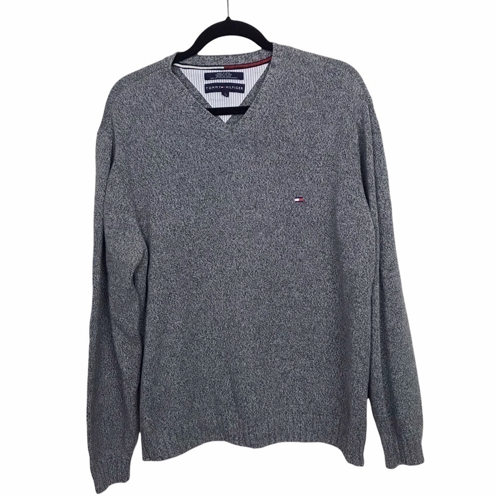 Tommy Hilfiger Gray V Neck Knit 100% Cotton Sweater